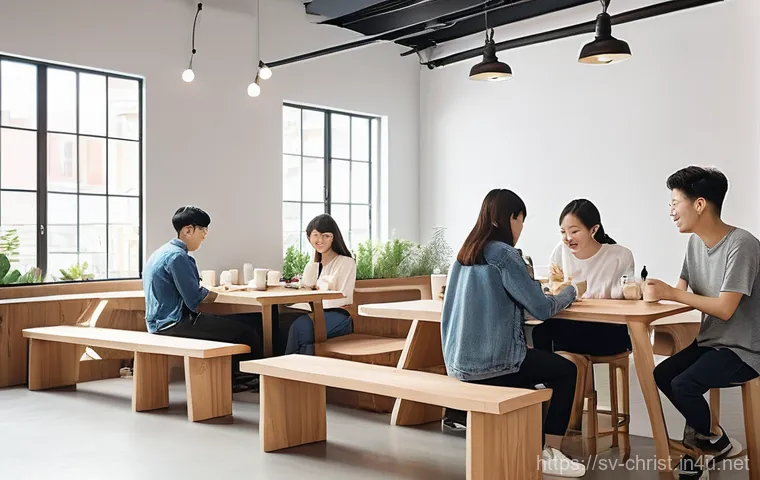 한국의 대형 교회와 성장 - **A warm and intimate scene depicting a small "cell group" meeting within a modern South Korean chur...