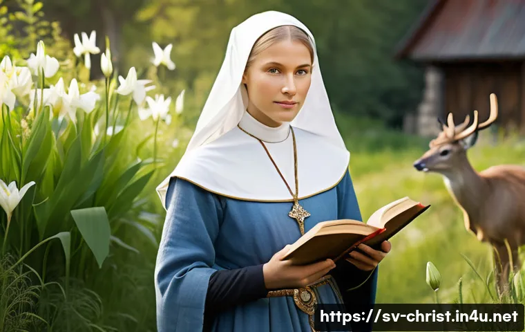 기독교의 성인 전통 - A serene depiction of Saint Birgitta as a compassionate role model in everyday life, portrayed as a ...