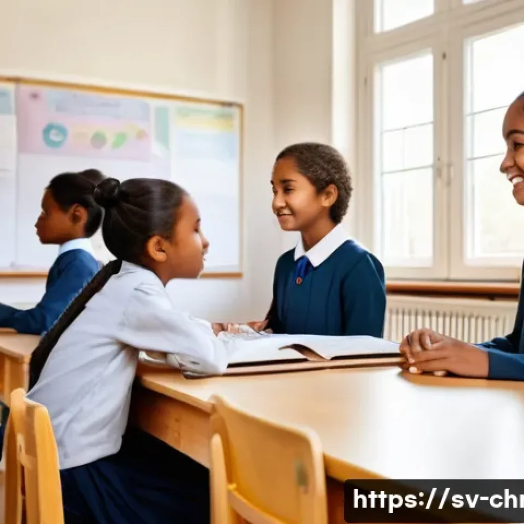 기독교와 미션 스쿨 - A bright and welcoming classroom scene in a Swedish missionary school, featuring diverse students ag...