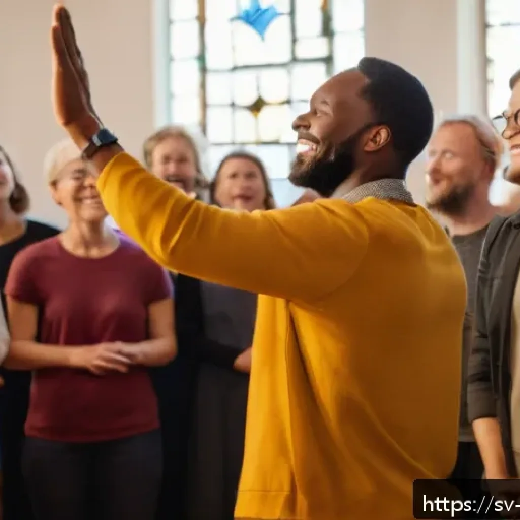 기독교와 워십 리더 - A warm and inclusive church worship scene showing a diverse group of people attentively engaged in m...