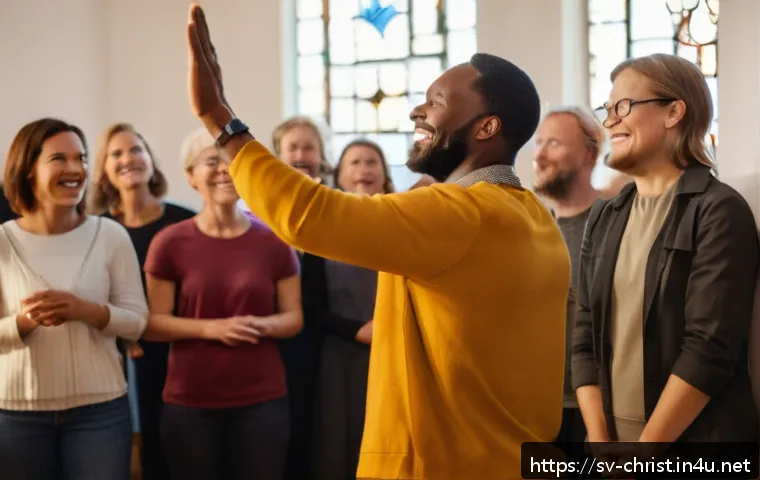 기독교와 워십 리더 - A warm and inclusive church worship scene showing a diverse group of people attentively engaged in m...