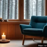 Home 22 기독교와 시간 관리 - A serene Scandinavian living room bathed in soft morning light, featuring a cozy armchair by a windo...