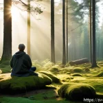 Home 19 기독교의 은사주의 - A serene Nordic forest scene at dawn with soft mist rising among tall pine trees, a solitary person ...