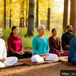 Home 18 기독교와 불교의 만남 - A serene outdoor scene depicting a diverse group of people engaging in a shared spiritual meditation...