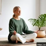 Home 23 기독교와 자기 계발 - A serene Scandinavian living room bathed in soft natural light from large windows, featuring a young...