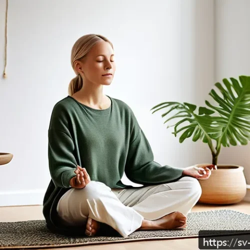 Home 17 기독교와 자기 계발 - A serene Scandinavian living room bathed in soft natural light from large windows, featuring a young...