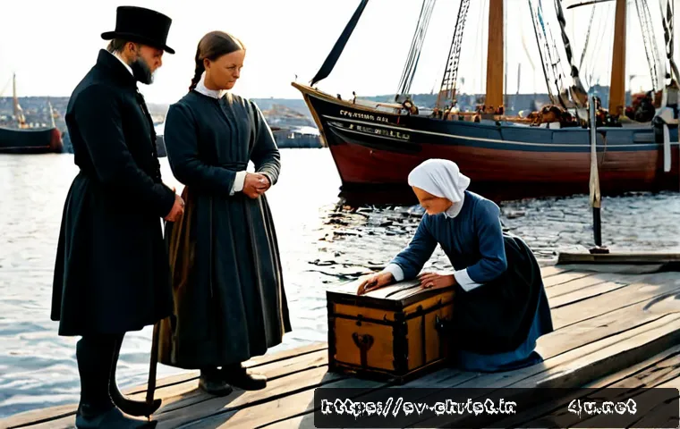 기독교의 세계 선교 역사 - Photorealistic 19th-century scene at Gothenburg harbor, Sweden, a Swedish Christian missionary famil...